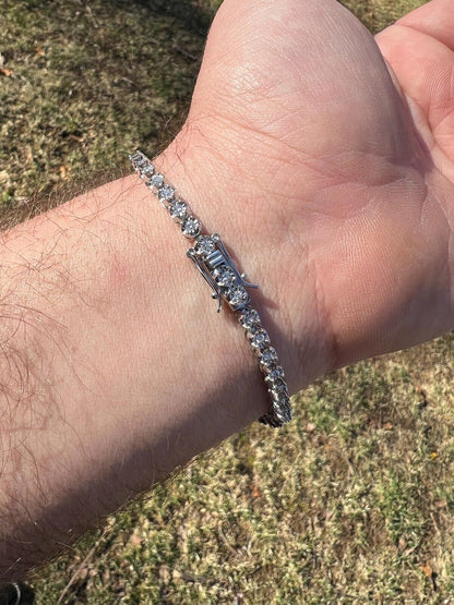 HarlemBling Real 3mm Natural VS D Diamond Illusion Set Tennis Bracelet In 925 Silver 6-8.5"