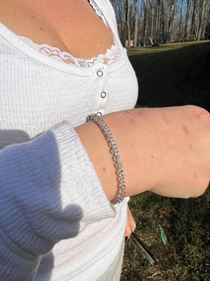 HarlemBling Real 3mm Natural VS D Diamond Illusion Set Tennis Bracelet In 925 Silver 6-8.5"