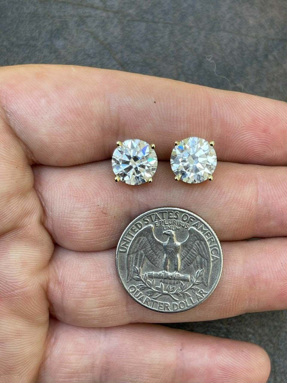 HarlemBling Real 4ct TW Moissanite Solitaire Stud Earrings 14k Gold Vermeil - GRA D VVS1 8mm