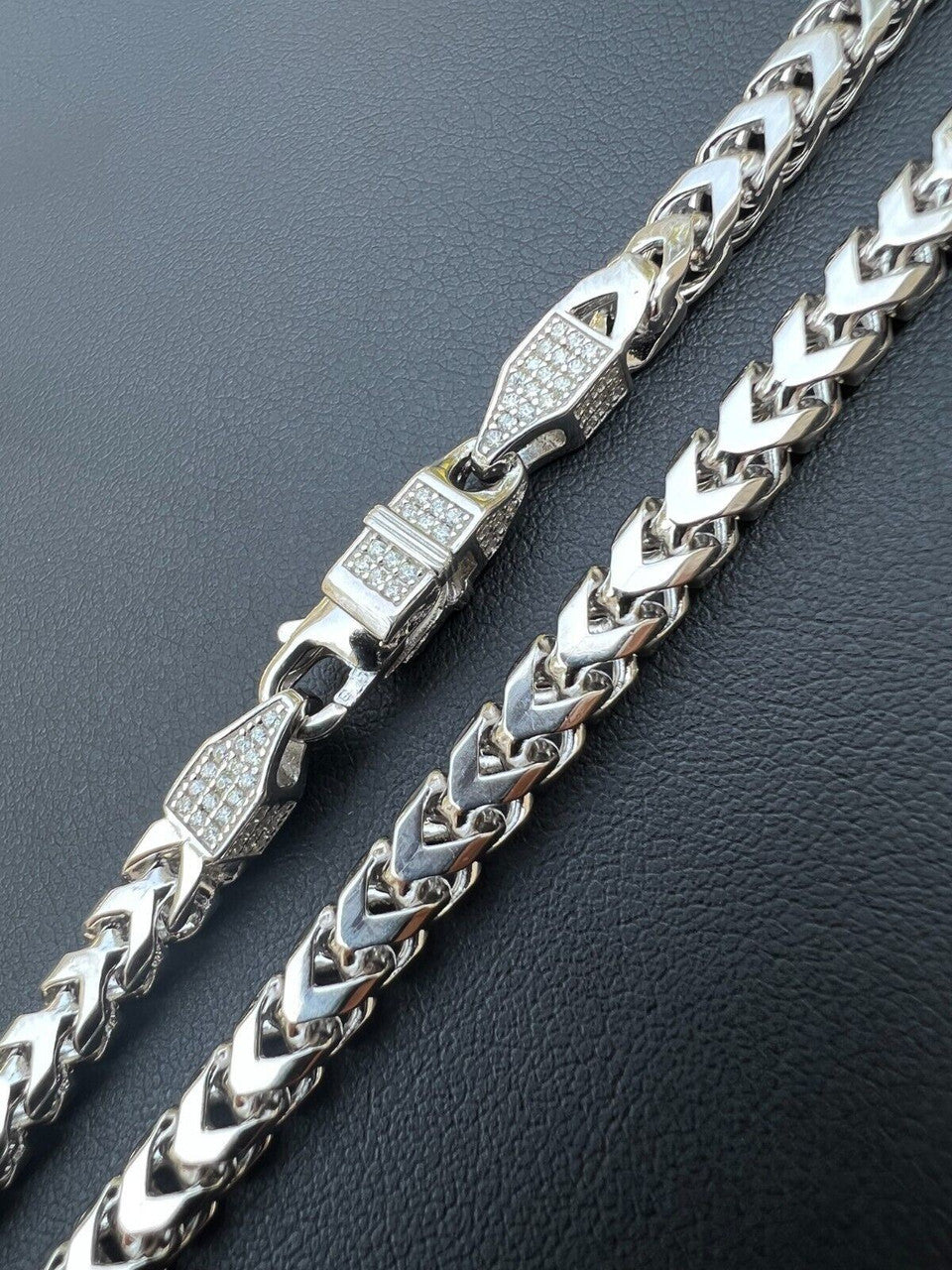 HarlemBling Real 5mm Franco Chain Necklace Bracelet Solid 925 Silver Iced MOISSANITE Clasp
