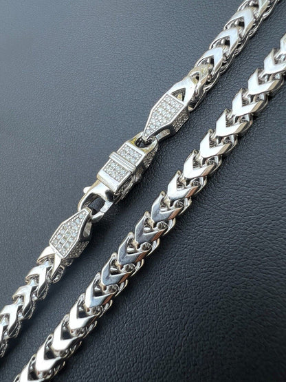 HarlemBling Real 5mm Franco Chain Necklace Bracelet Solid 925 Silver Iced MOISSANITE Clasp