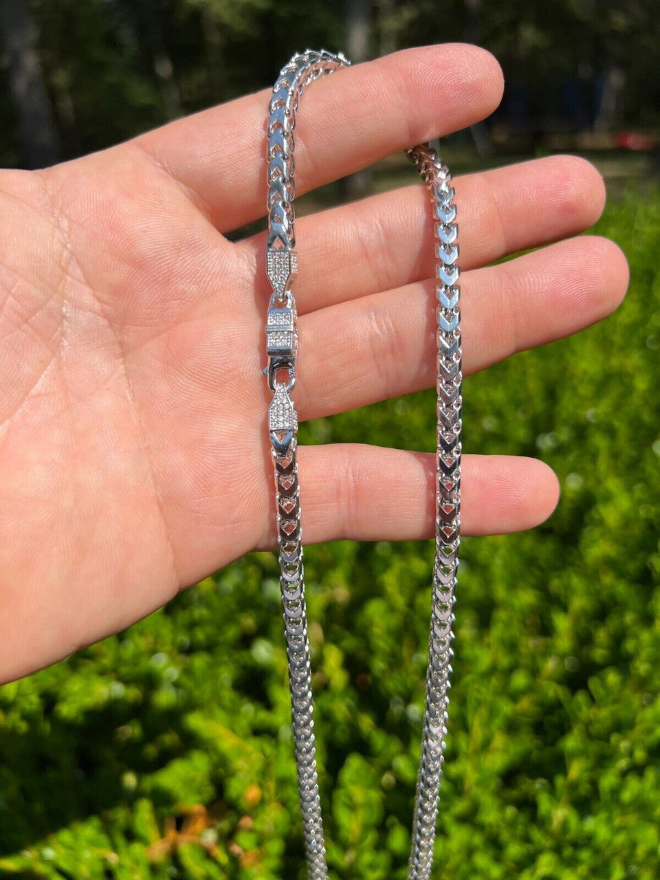 HarlemBling Real 5mm Franco Chain Necklace Bracelet Solid 925 Silver Iced MOISSANITE Clasp