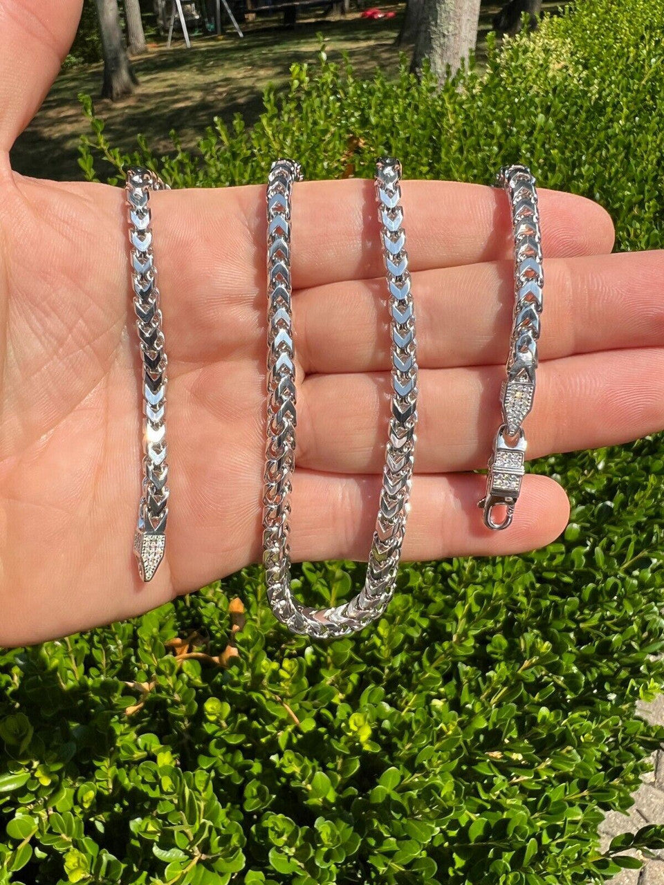 HarlemBling Real 5mm Franco Chain Necklace Bracelet Solid 925 Silver Iced MOISSANITE Clasp