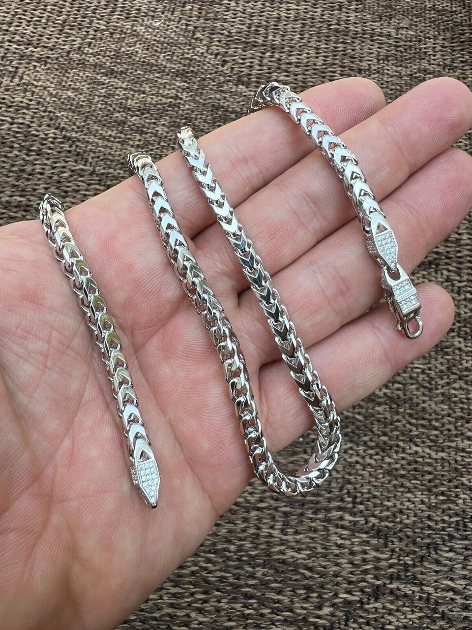 Real 5mm Franco Chain Necklace Bracelet Solid 925 Silver Iced
