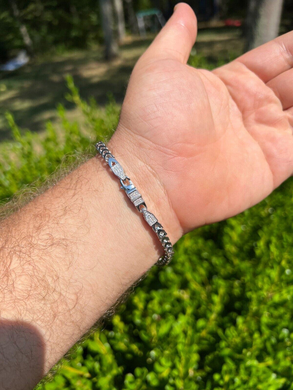 HarlemBling Real 5mm Franco Chain Necklace Bracelet Solid 925 Silver Iced MOISSANITE Clasp