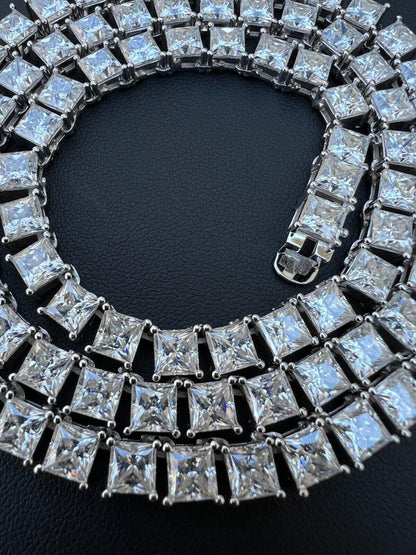 HarlemBling REAL 5mm MOISSANITE Princess Cut Square Tennis Chain Necklace Pass Diamond Tester