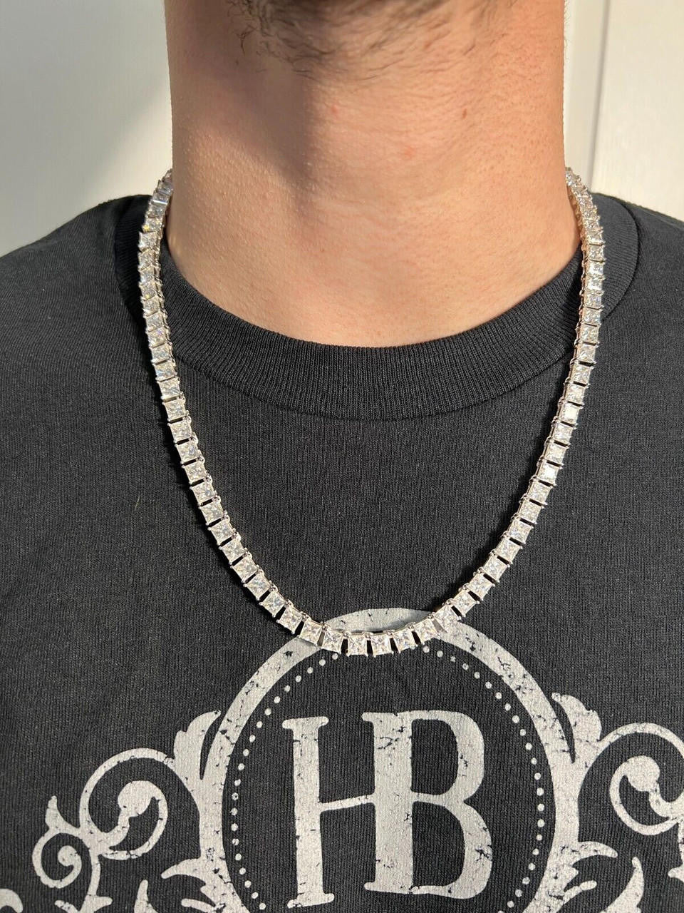 HarlemBling REAL 5mm MOISSANITE Princess Cut Square Tennis Chain Necklace Pass Diamond Tester