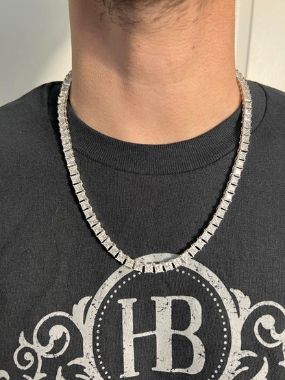 HarlemBling REAL 5mm MOISSANITE Princess Cut Square Tennis Chain Necklace Pass Diamond Tester