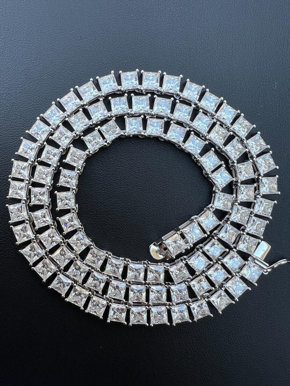 HarlemBling REAL 5mm MOISSANITE Princess Cut Square Tennis Chain Necklace Pass Diamond Tester