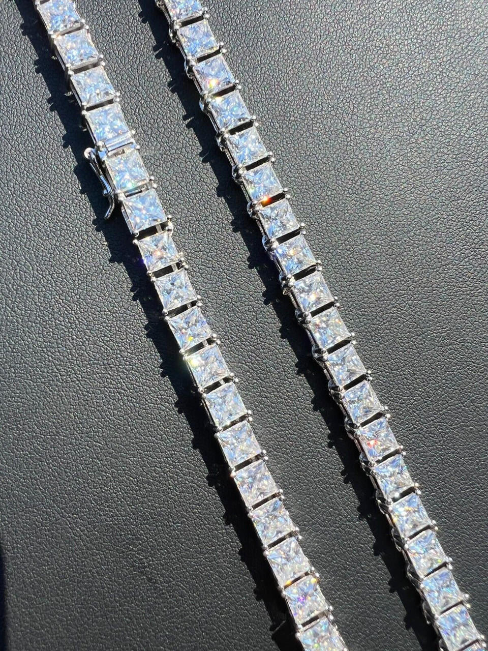 HarlemBling REAL 5mm MOISSANITE Princess Cut Square Tennis Chain Necklace Pass Diamond Tester
