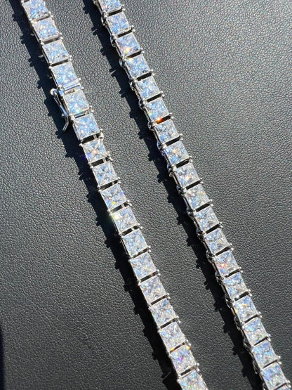 HarlemBling REAL 5mm MOISSANITE Princess Cut Square Tennis Chain Necklace Pass Diamond Tester