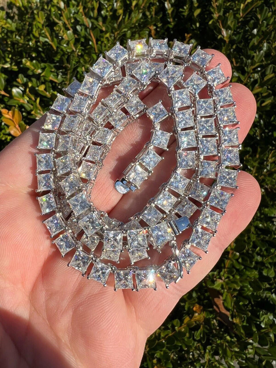 HarlemBling REAL 5mm MOISSANITE Princess Cut Square Tennis Chain Necklace Pass Diamond Tester