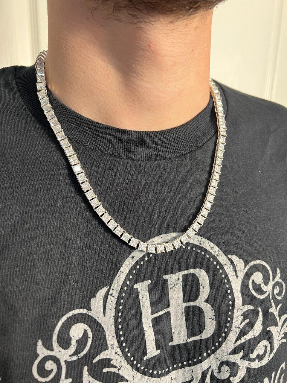 HarlemBling REAL 5mm MOISSANITE Princess Cut Square Tennis Chain Necklace Pass Diamond Tester