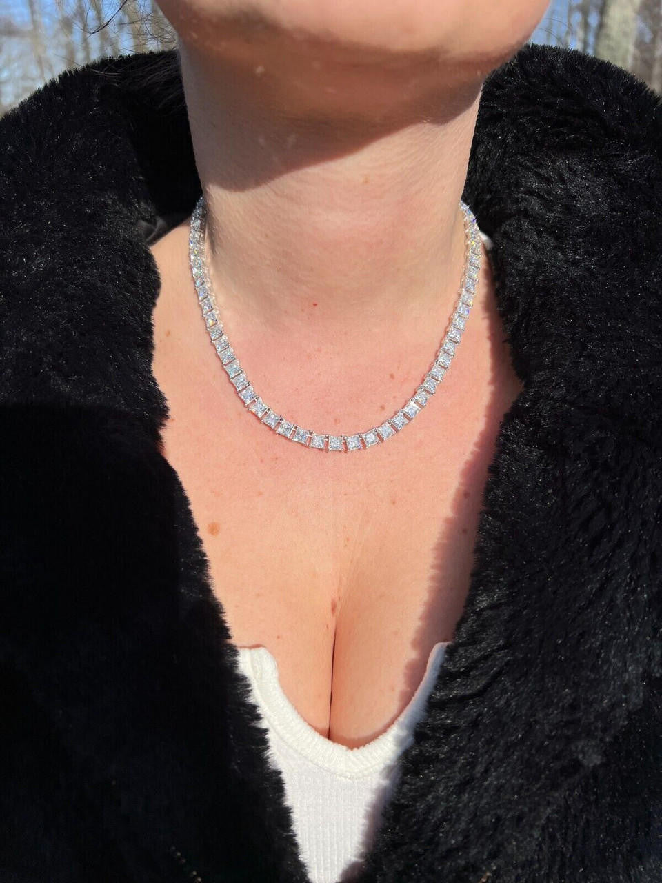 HarlemBling REAL 5mm MOISSANITE Princess Cut Square Tennis Chain Necklace Pass Diamond Tester