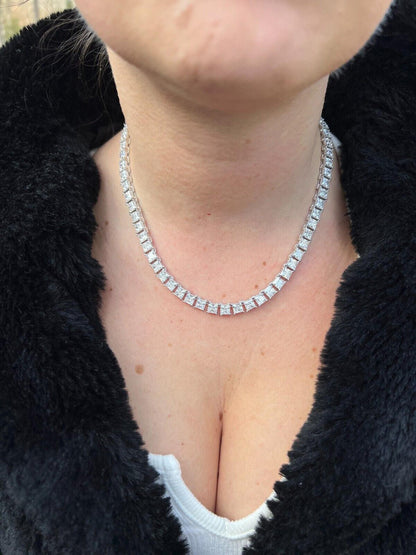 HarlemBling REAL 5mm MOISSANITE Princess Cut Square Tennis Chain Necklace Pass Diamond Tester