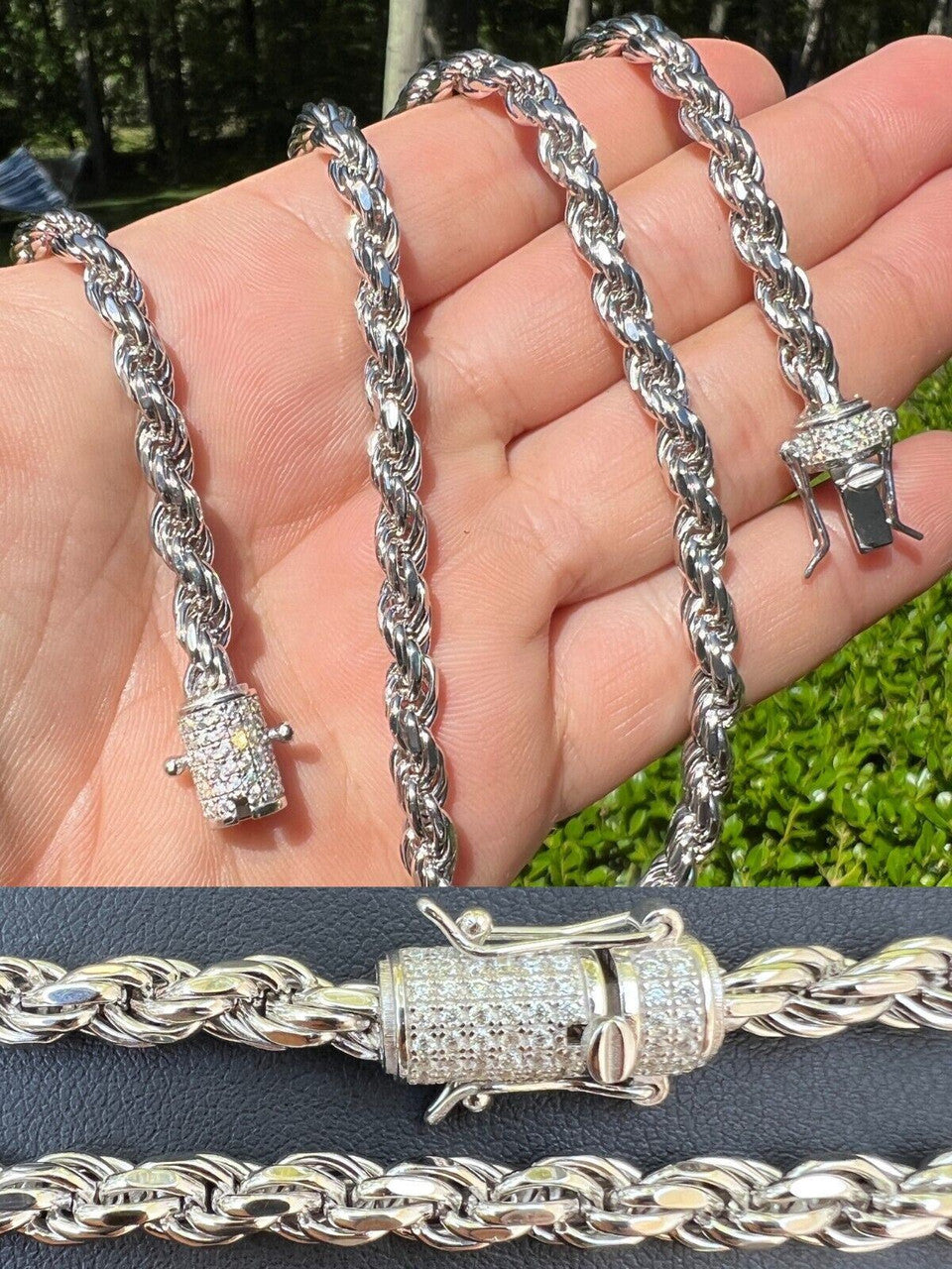 HarlemBling Real 6mm Rope Chain Necklace Bracelet Solid 925 Silver Iced 1ct MOISSANITE Clasp