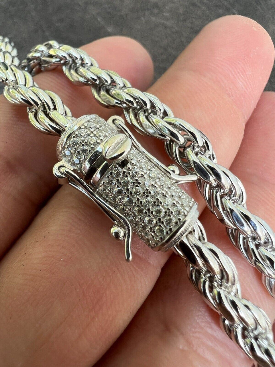 Iced Moissanite Rope Chain Necklace - Real 925 Silver & Stainless Steel, Hip Hop