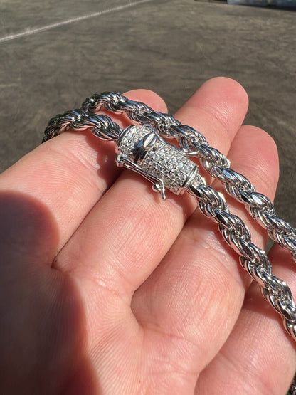 HarlemBling Real 6mm Rope Chain Necklace Bracelet Solid 925 Silver Iced 1ct MOISSANITE Clasp