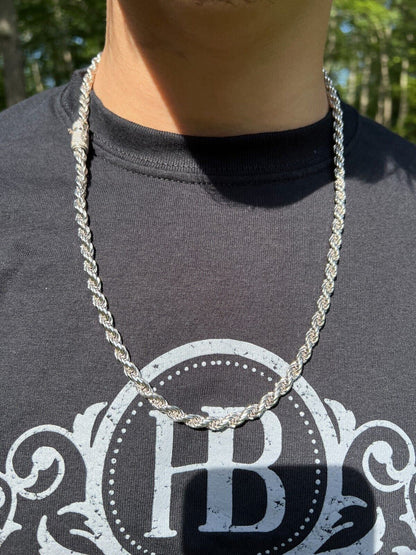 HarlemBling Real 6mm Rope Chain Necklace Bracelet Solid 925 Silver Iced 1ct MOISSANITE Clasp