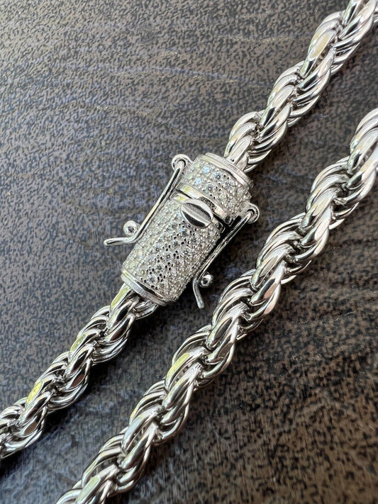 HarlemBling Real 6mm Rope Chain Necklace Bracelet Solid 925 Silver Iced 1ct MOISSANITE Clasp