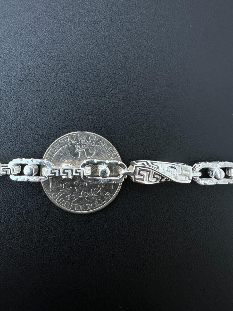 HarlemBling Real 7mm 925 Sterling Silver Custom Greek Key Hermes Rolo Link Chain Bracelet