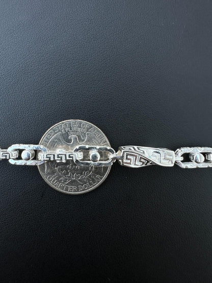 HarlemBling Real 7mm 925 Sterling Silver Custom Greek Key Hermes Rolo Link Chain Bracelet