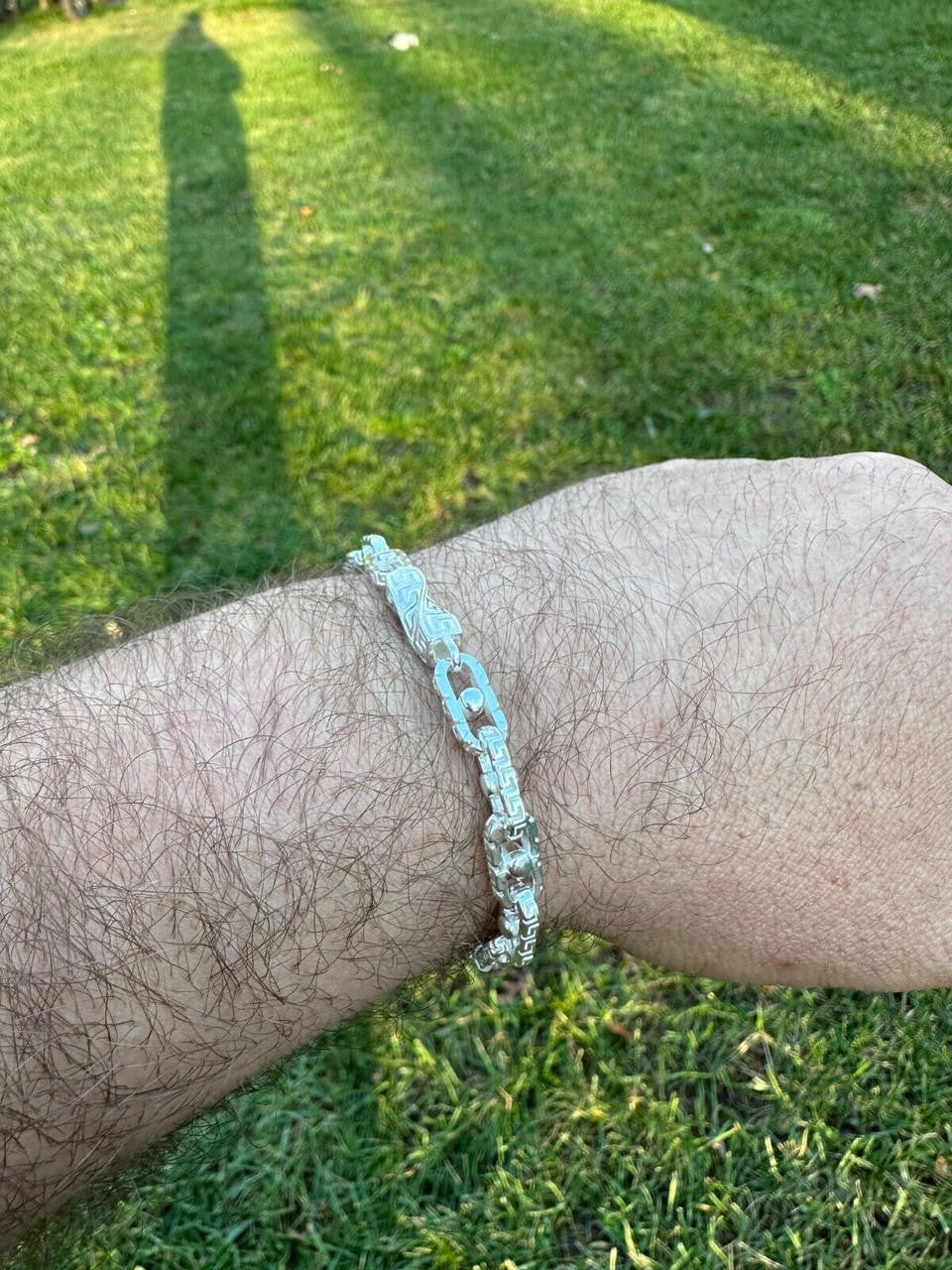 HarlemBling Real 7mm 925 Sterling Silver Custom Greek Key Hermes Rolo Link Chain Bracelet