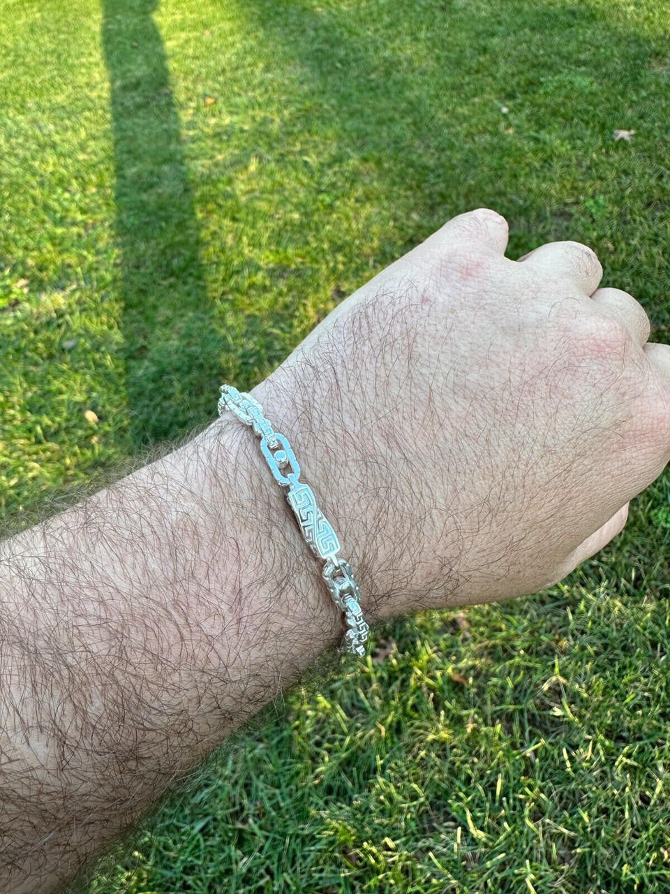 HarlemBling Real 7mm 925 Sterling Silver Custom Greek Key Hermes Rolo Link Chain Bracelet