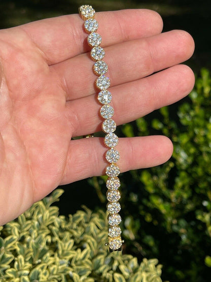 HarlemBling Real 9.5CT MOISSANITE 14k Gold Vermeil Iced Flooded Out Cluster Tennis Bracelet