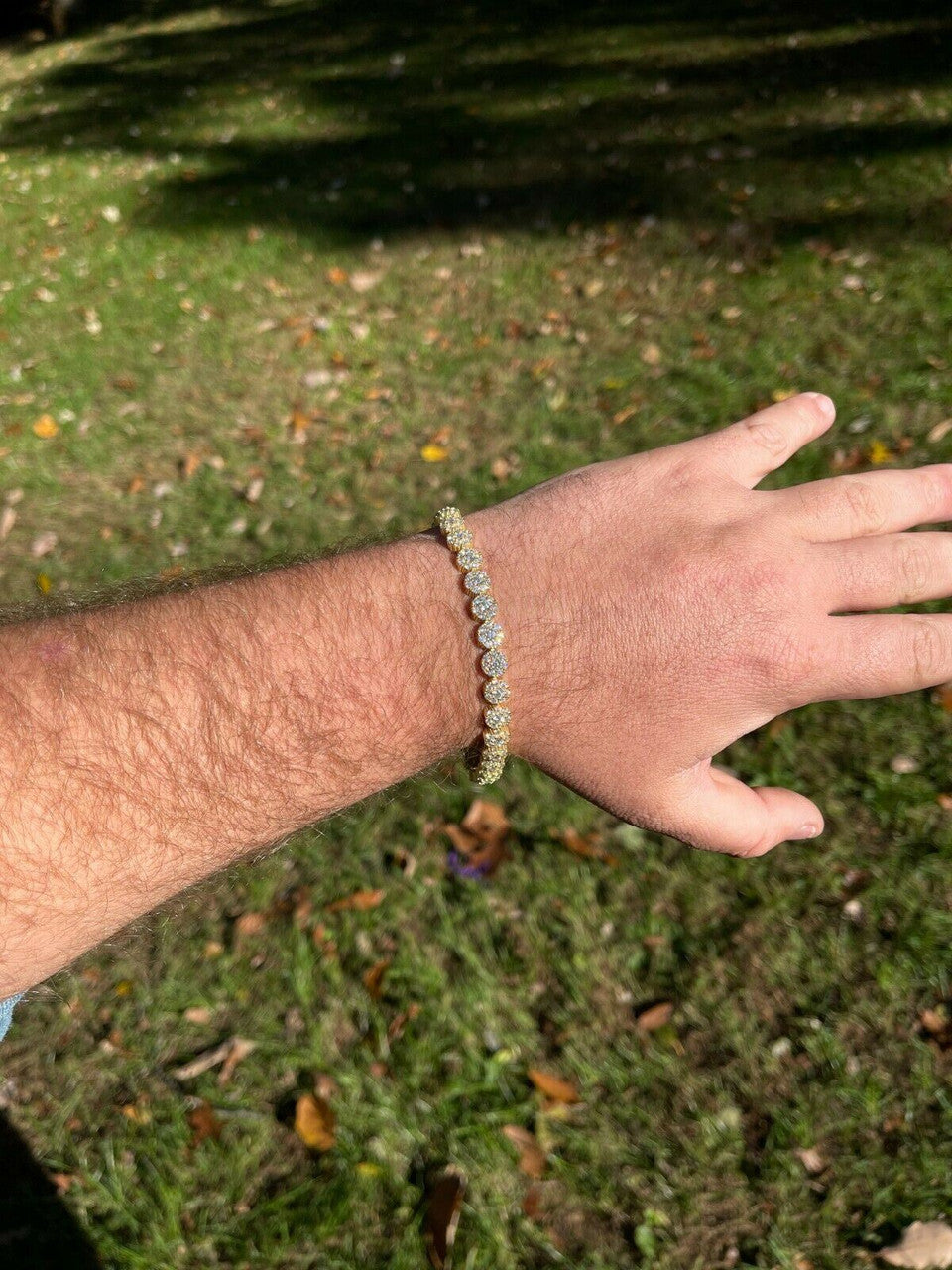 HarlemBling Real 9.5CT MOISSANITE 14k Gold Vermeil Iced Flooded Out Cluster Tennis Bracelet