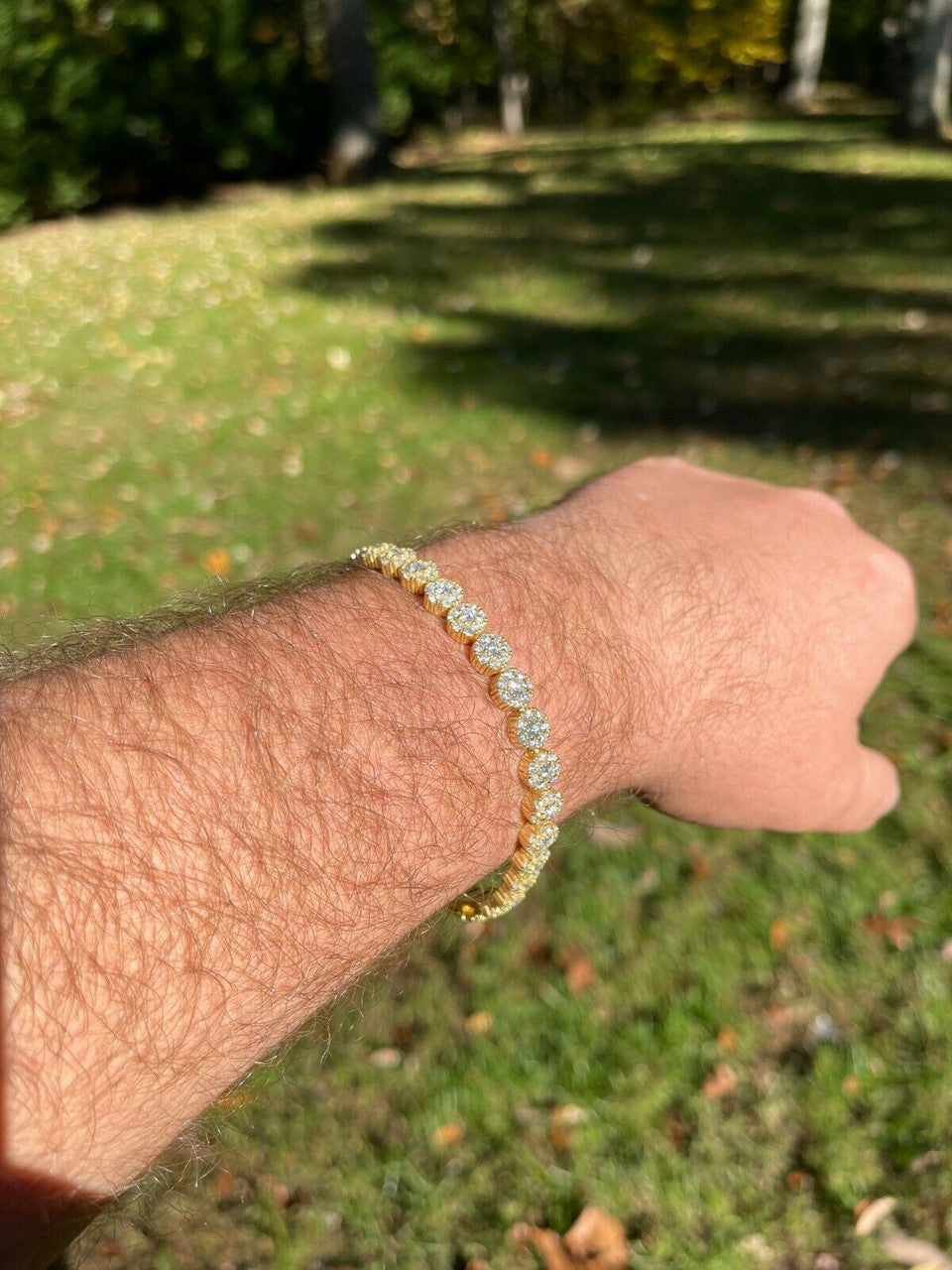 HarlemBling Real 9.5CT MOISSANITE 14k Gold Vermeil Iced Flooded Out Cluster Tennis Bracelet