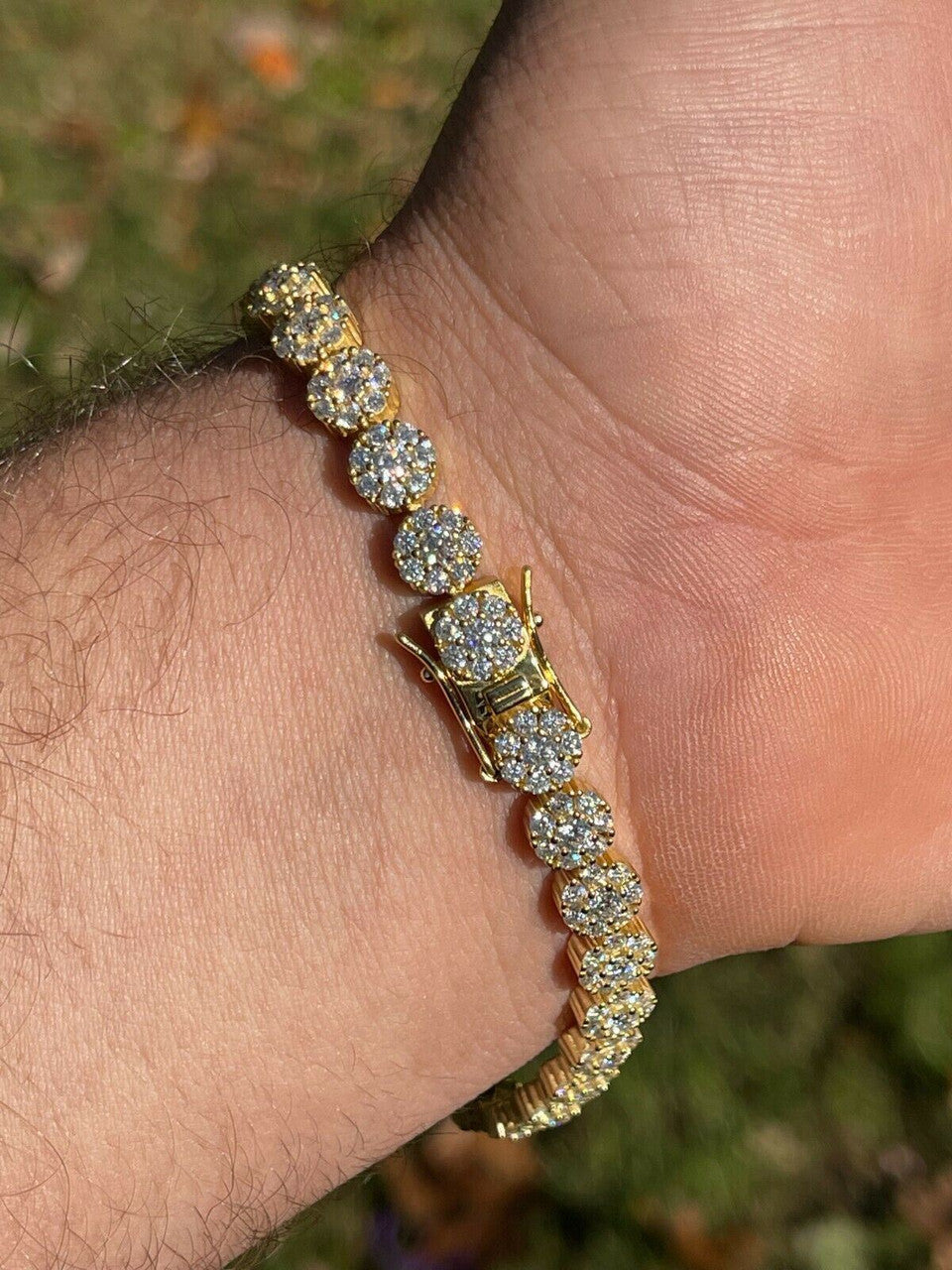 HarlemBling Real 9.5CT MOISSANITE 14k Gold Vermeil Iced Flooded Out Cluster Tennis Bracelet