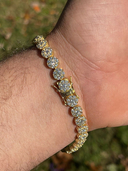 HarlemBling Real 9.5CT MOISSANITE 14k Gold Vermeil Iced Flooded Out Cluster Tennis Bracelet