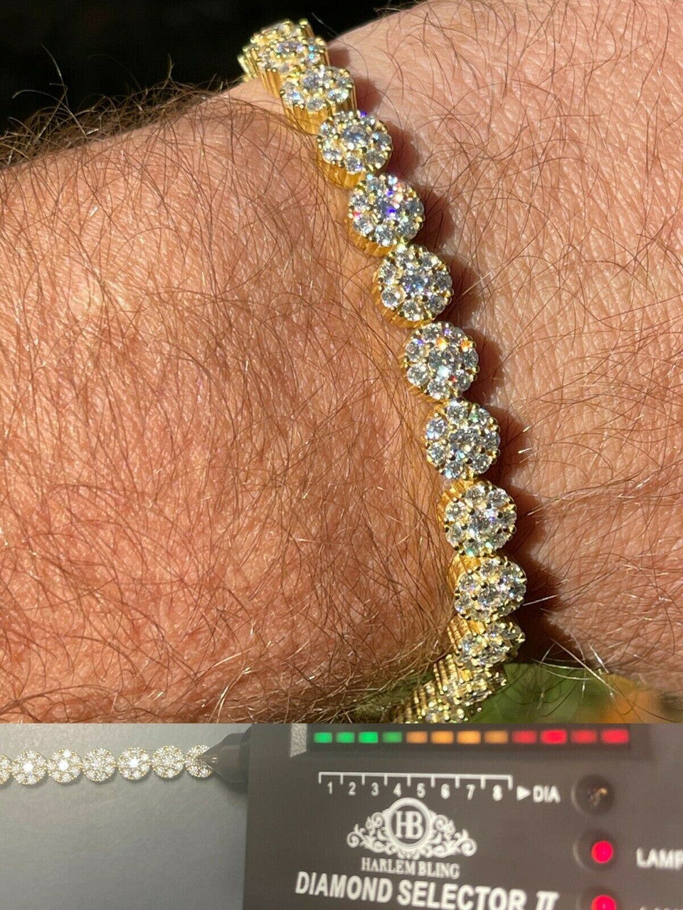 HarlemBling Real 9.5CT MOISSANITE 14k Gold Vermeil Iced Flooded Out Cluster Tennis Bracelet