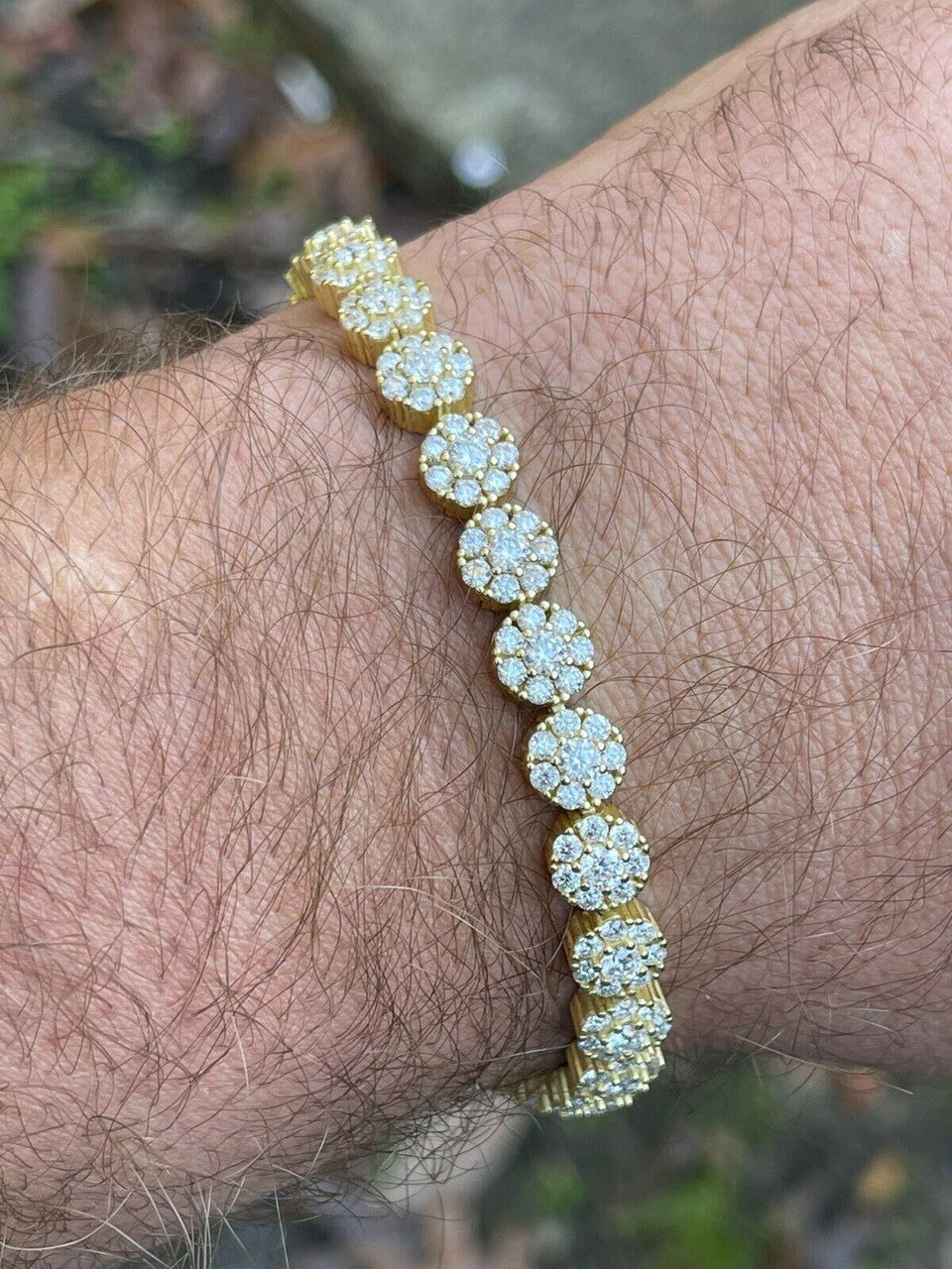HarlemBling Real 9.5CT MOISSANITE 14k Gold Vermeil Iced Flooded Out Cluster Tennis Bracelet
