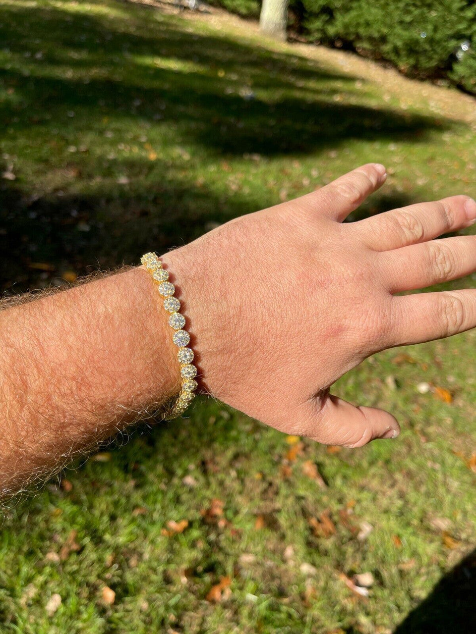 HarlemBling Real 9.5CT MOISSANITE 14k Gold Vermeil Iced Flooded Out Cluster Tennis Bracelet