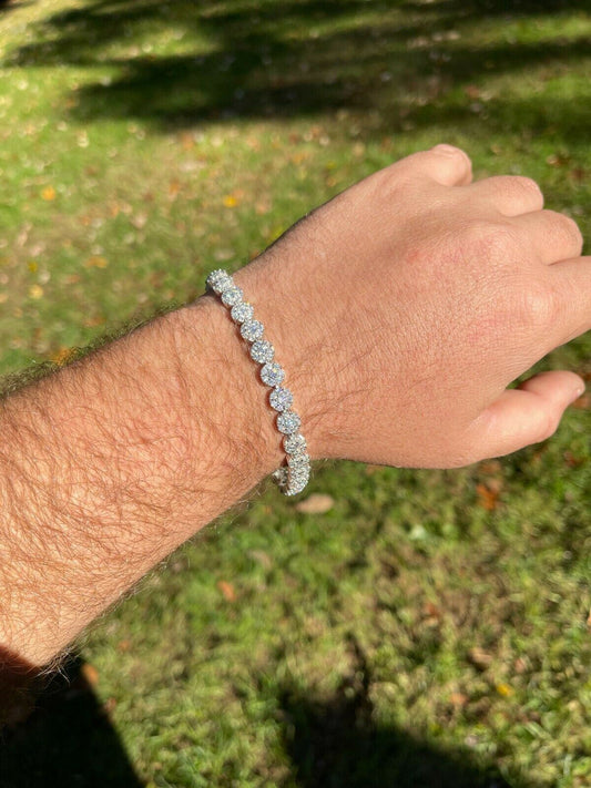 HarlemBling Real 9.5CT MOISSANITE 925 Silver Mens Iced Flooded Out Cluster Tennis Bracelet