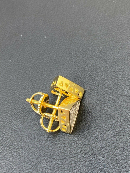 HarlemBling Real 925 Silver 14k Gold Fill Iced Triangle Diamond Hip Hop Earrings Studs 10mm