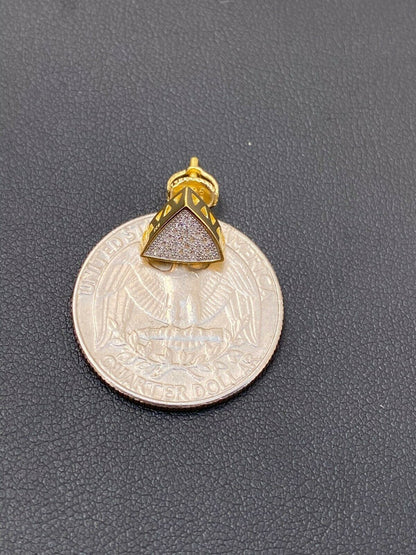 HarlemBling Real 925 Silver 14k Gold Fill Iced Triangle Diamond Hip Hop Earrings Studs 10mm