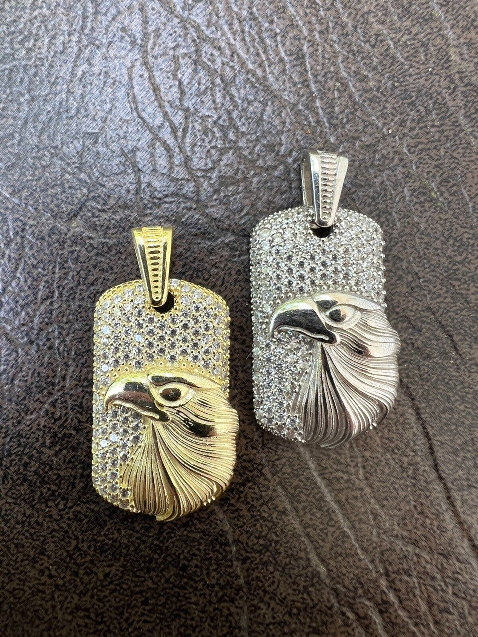 HarlemBling Real 925 Silver / 14k Gold Plated American Bald Eagle Bird Pendant Necklace Iced