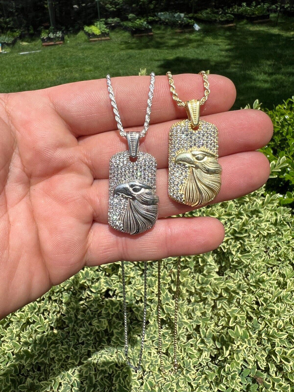 HarlemBling Real 925 Silver / 14k Gold Plated American Bald Eagle Bird Pendant Necklace Iced