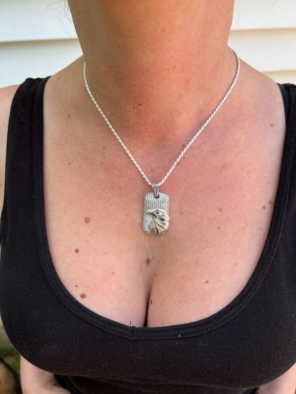 HarlemBling Real 925 Silver / 14k Gold Plated American Bald Eagle Bird Pendant Necklace Iced