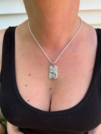 HarlemBling Real 925 Silver / 14k Gold Plated American Bald Eagle Bird Pendant Necklace Iced