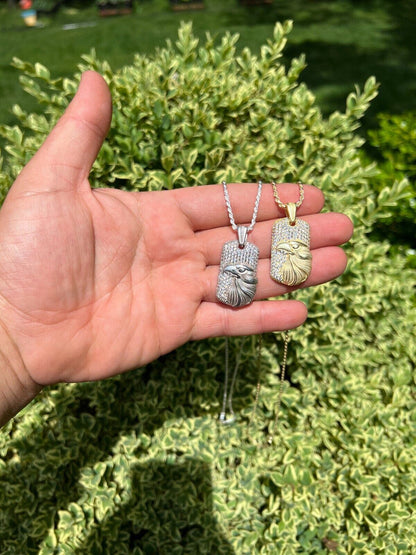 HarlemBling Real 925 Silver / 14k Gold Plated American Bald Eagle Bird Pendant Necklace Iced