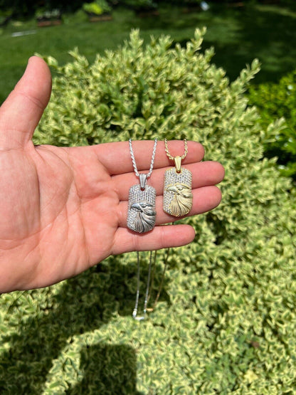 HarlemBling Real 925 Silver / 14k Gold Plated American Bald Eagle Bird Pendant Necklace Iced