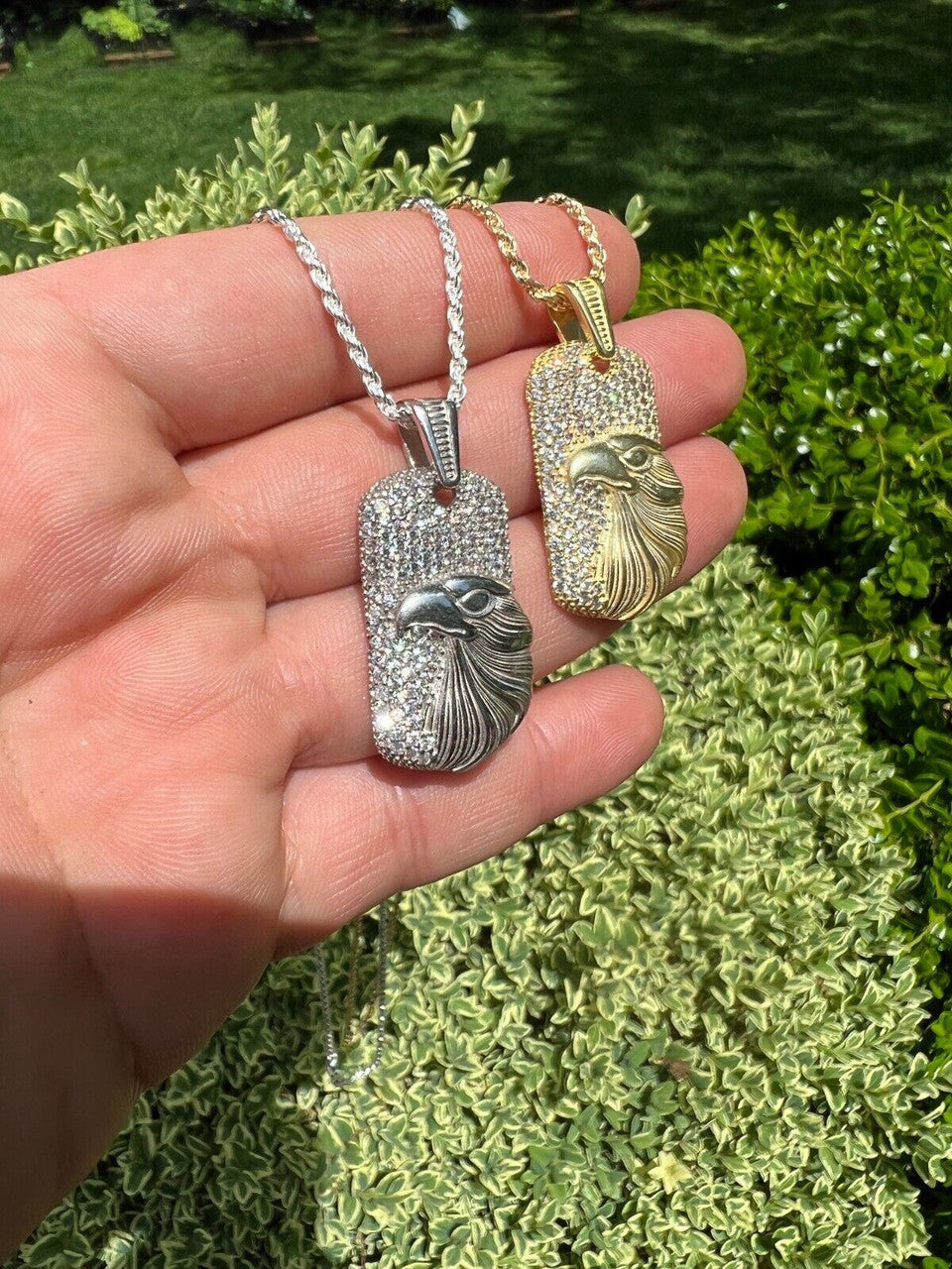 HarlemBling Real 925 Silver / 14k Gold Plated American Bald Eagle Bird Pendant Necklace Iced