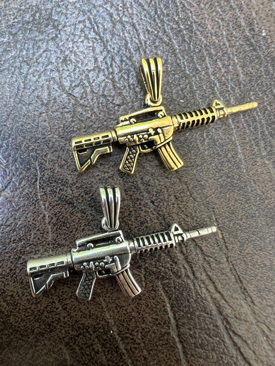 HarlemBling Real 925 Silver / 14k Gold Plated AR Gun Rifle Pendant Necklace Military Charm