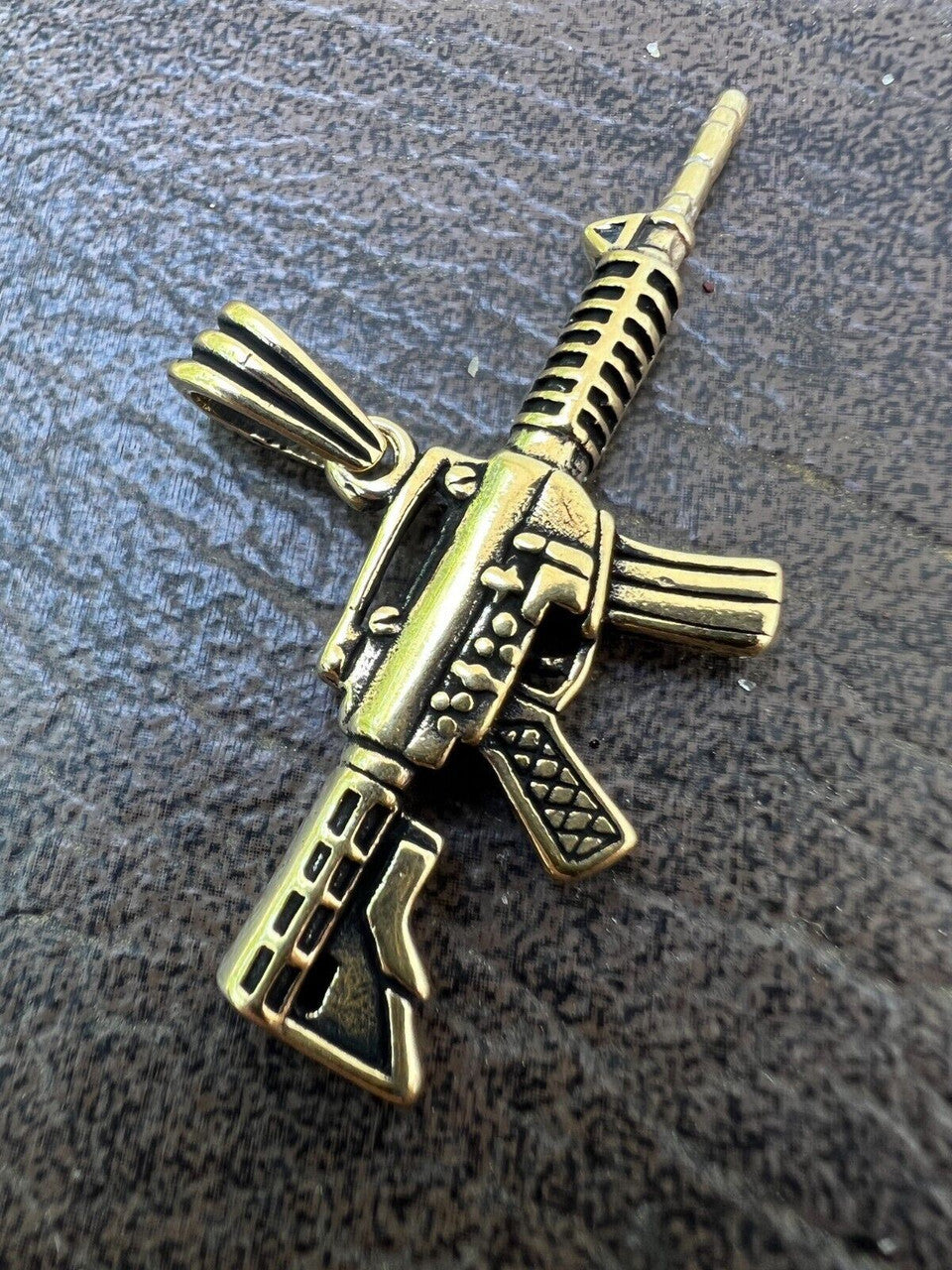 HarlemBling Real 925 Silver / 14k Gold Plated AR Gun Rifle Pendant Necklace Military Charm
