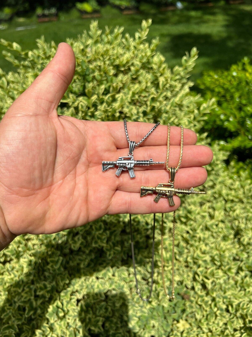 HarlemBling Real 925 Silver / 14k Gold Plated AR Gun Rifle Pendant Necklace Military Charm