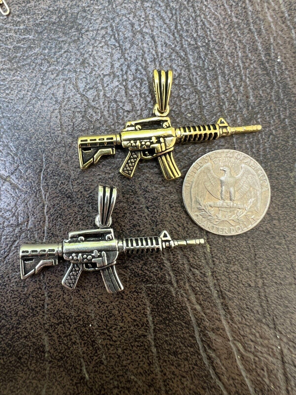 HarlemBling Real 925 Silver / 14k Gold Plated AR Gun Rifle Pendant Necklace Military Charm